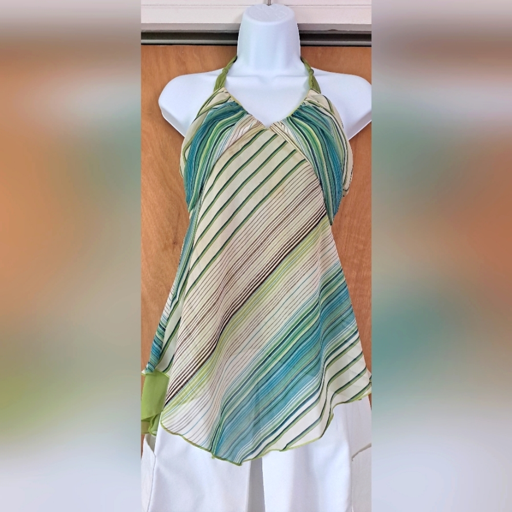Three Pink Hearts Trixxi Spring Halter Top Hankerchief Top Teal Avocado Chocolat